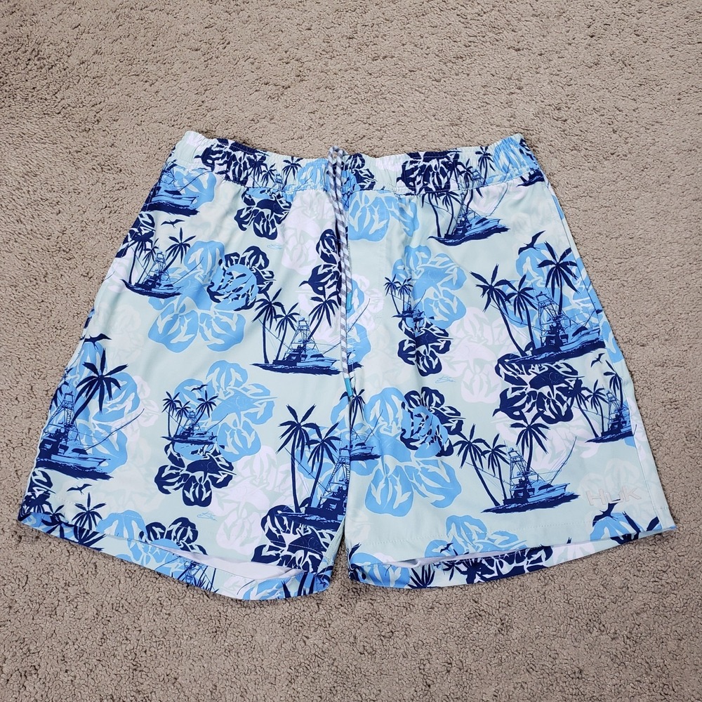 Huk Shorts Mens Large L Fishing Boat Palm Tropical Hybrid Playa KC Scott Beach